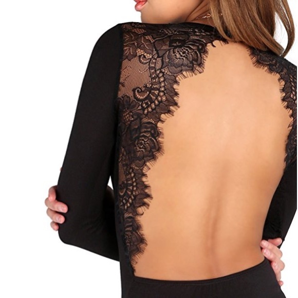 Tops - 🆕 Black Lace Open Back Trendy High Cut Bodysuit